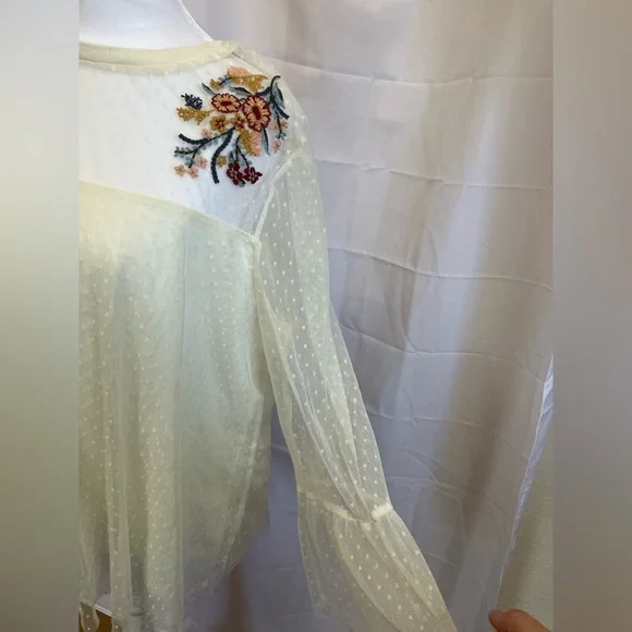 Xhilaration Ivory Sheer Polka Dot Top - Picture 4 of 10